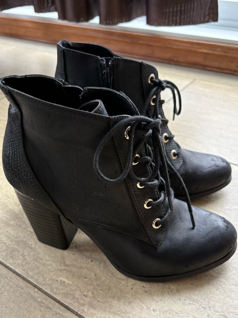 Call it Spring Black Lace-Up Heeled Ankle Boots
